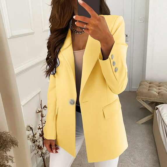 Fulijie Womens Sweatshirts & Hoodies,Women Casual Solid Single Button Lapel Long Sleeve Slim Suit Temperament Blazers Coat For Office Ladies