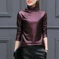 thumbnail image 1 of Fulijie Womens Tops,Women Basic Shirts Faux Leather Solid Turtleneck Long Sleeve Blouse Tops Casual, 1 of 7