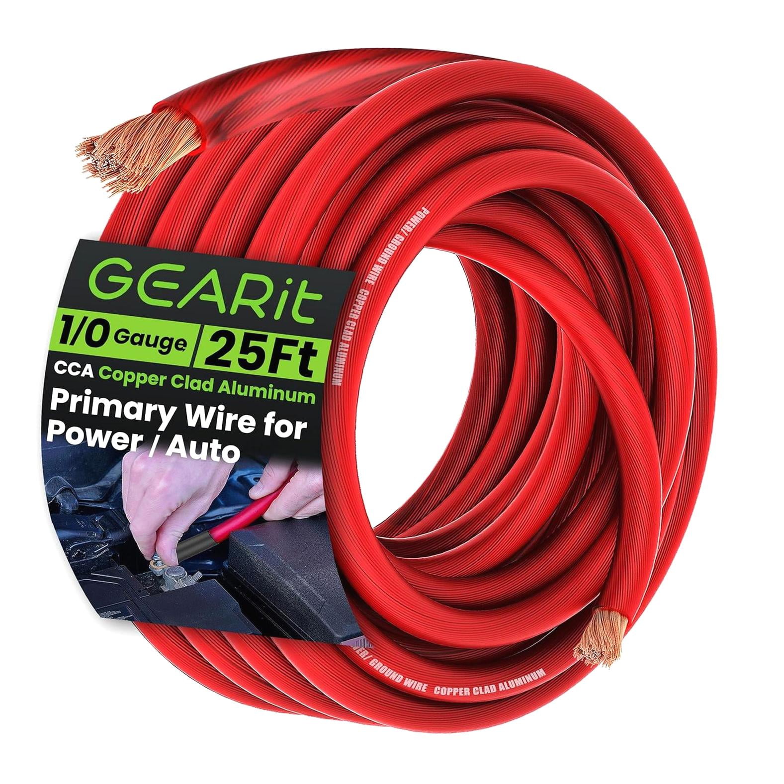 Fuliko 1/0 Gauge Wire (25ft - Red Translucent) Copper Aluminum CCA ...