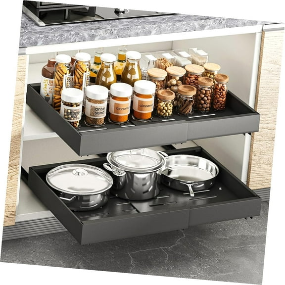 Fuliko 1 Pack Pull Out Cabinet Organizer, Expandable Width (12.2"-20.4") 16.5'' Deep Slide Out Drawers for Kitchen Pantry Bathroom Cabinets, Load-