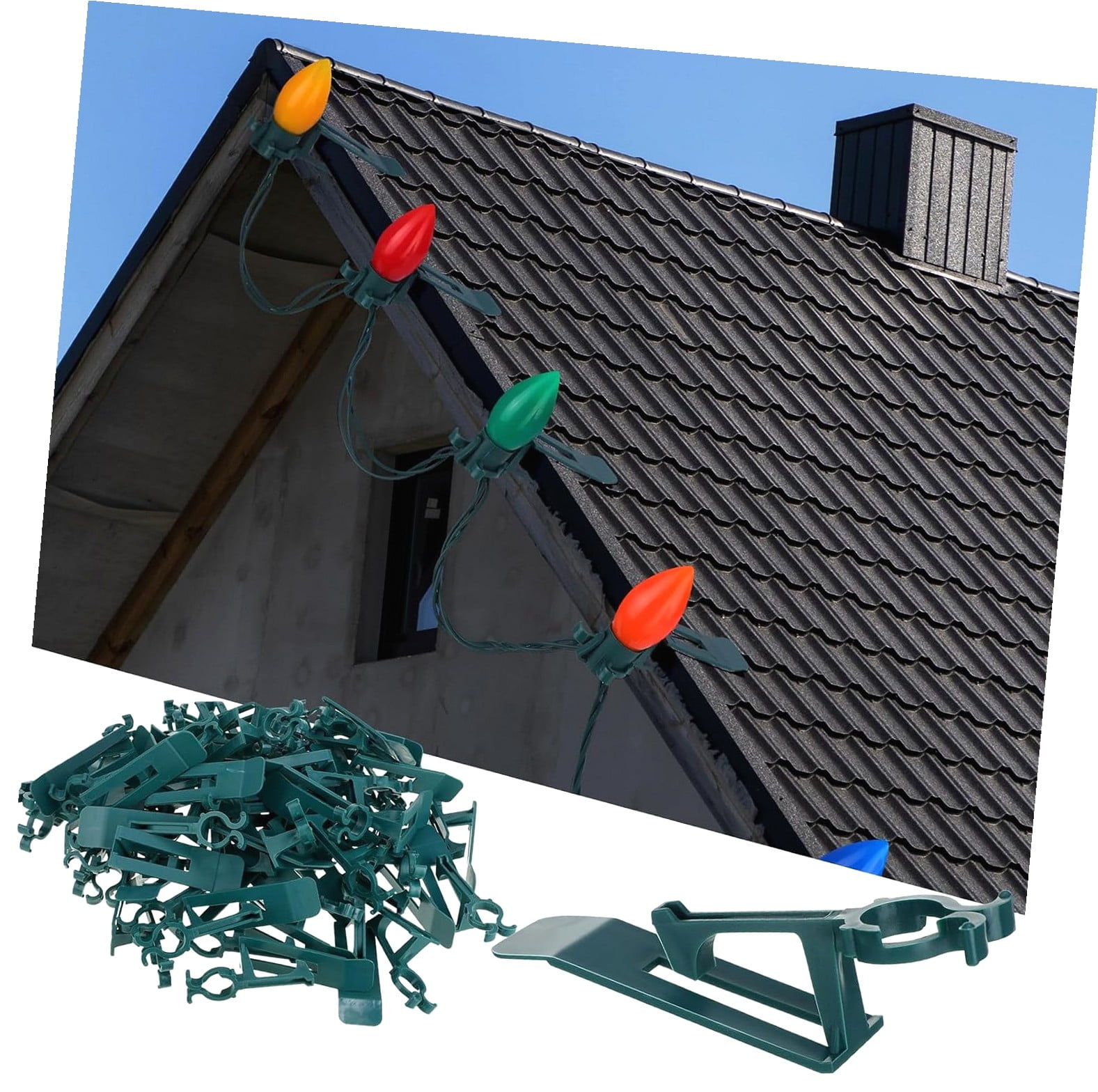 Fuliko 100 Pcs Christmas Light Clips Holiday Gutter Clips Shingle ...