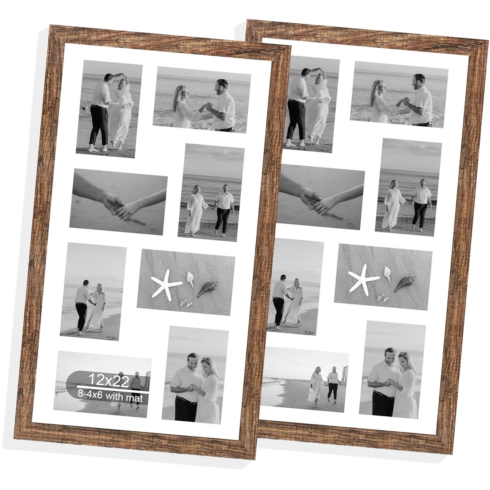 Fuliko 12x22 Picture Frame Set of 2, Rustic Brown with Glass, Designed ...