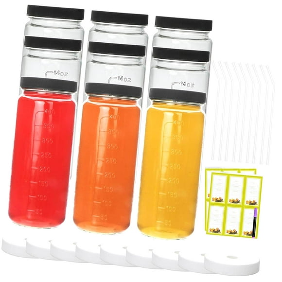 Fuliko 16 oz Glass Bottles with , 9 Pack Drinking Jars with Straws, Clear Round Smoothies Cup for Juicing, , Water, Milk, Travel