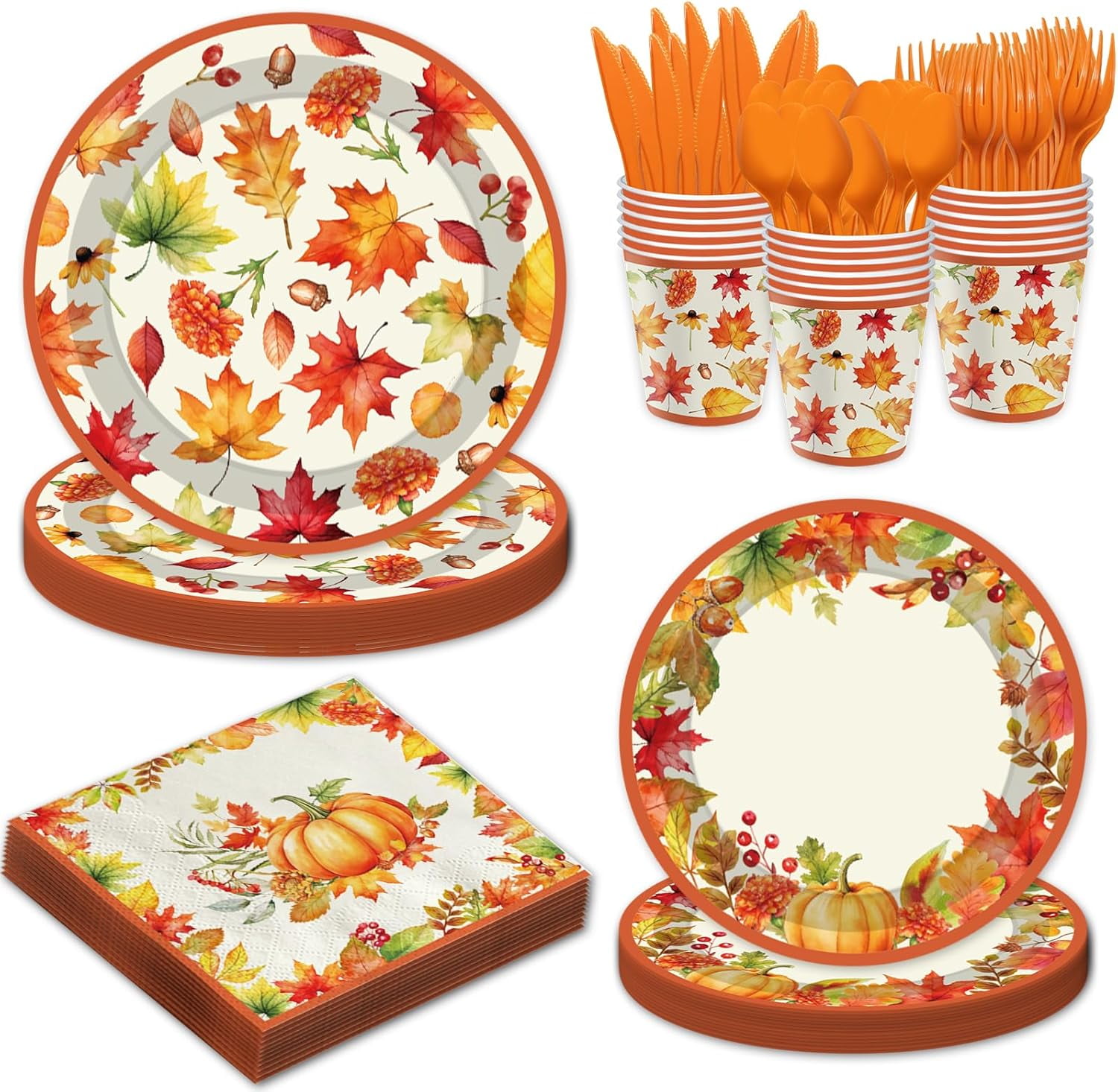 Fuliko 168 Pcs Thanksgiving Paper Plates and Napkins, Fall Dinnerware ...