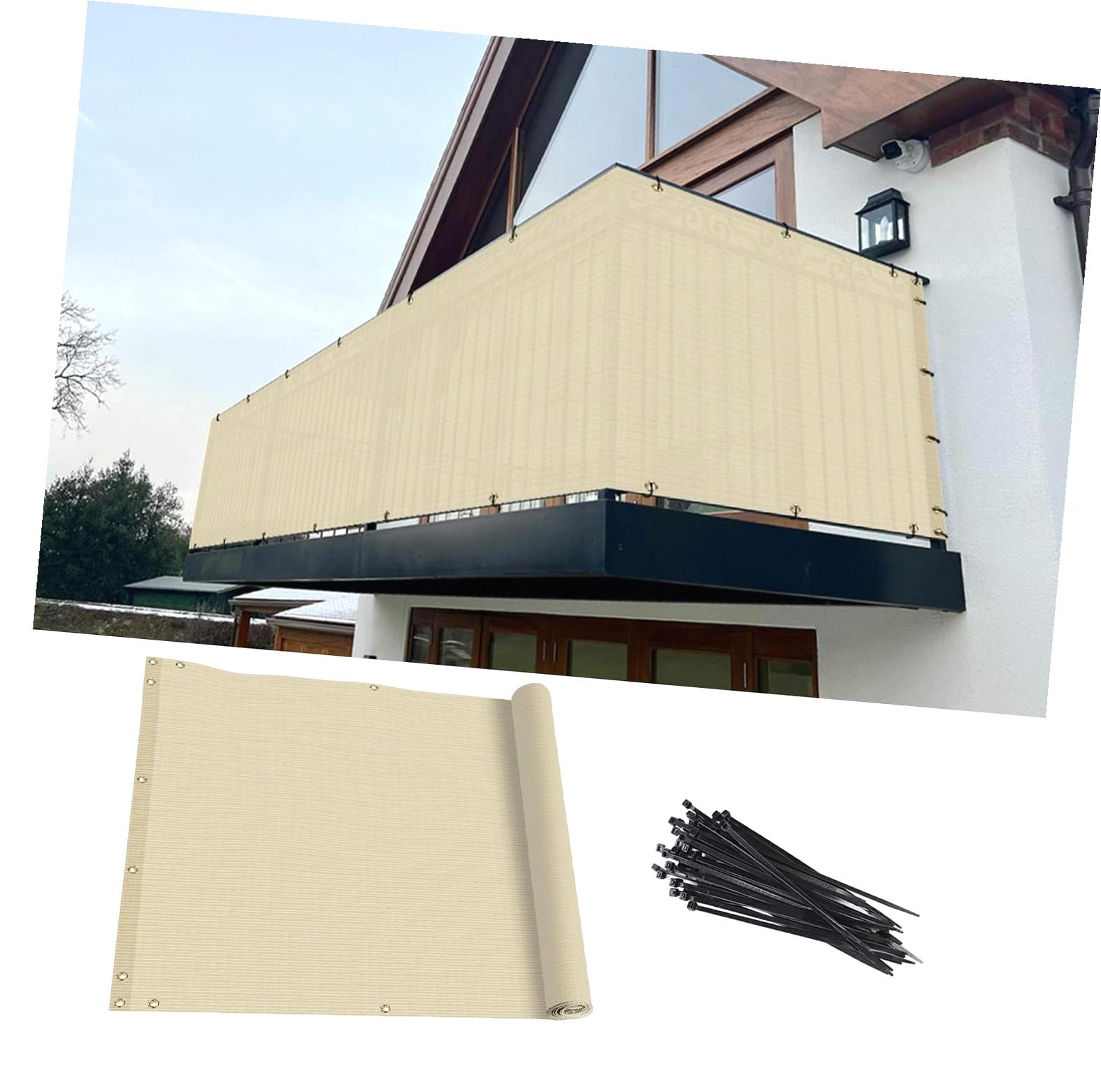 Fuliko 2.5' x 15' Beige Balcony Privacy Screen Fence 200GSM Deck Fence ...