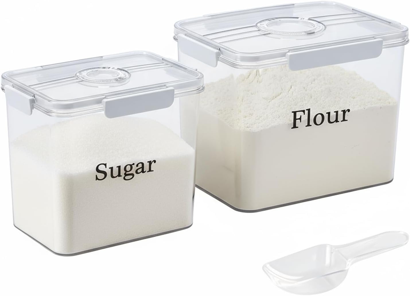 Fuliko 2 Pack Flour Sugar Storage Container, Plastic Containers with ...