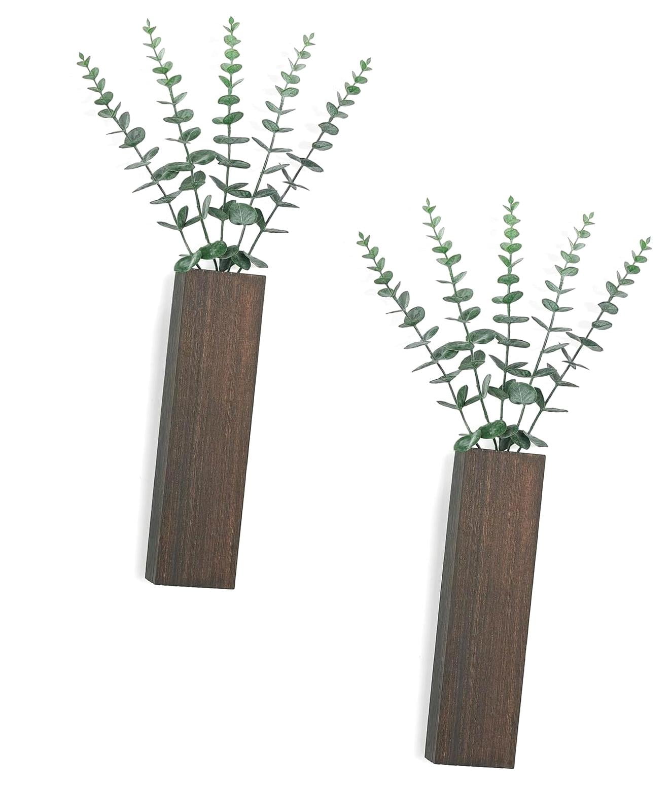 Dahey Farmhouse Wall Planters Set Of 2 - Wood & Galvanized Metal With Artificial Eucalyptus
