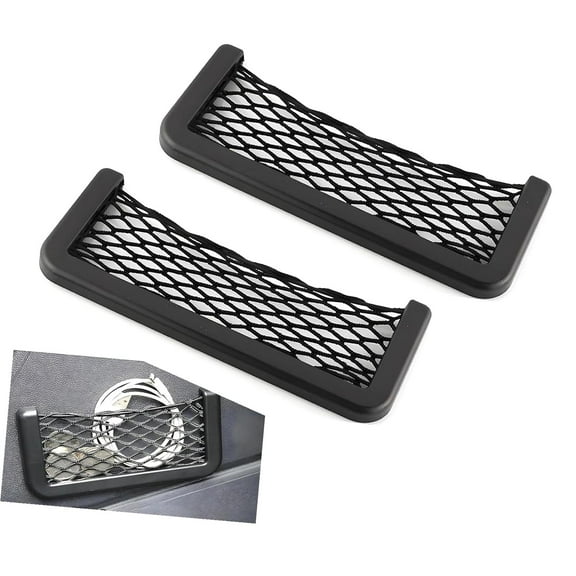 Fuliko 2 Piece Vehicle Storage Net with Adhesive, Elastic Fabric Car Organizer for Seats, Tool-Free Setup, Automotive Mesh Bag for SUV Truck Car (Black)