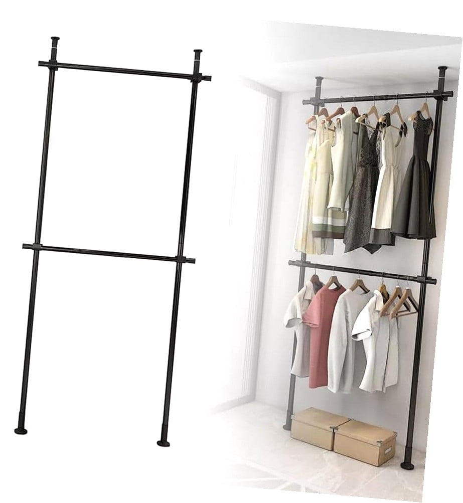 Fuliko 2 Tier Clothes Rack, Floor to Ceiling Clothes Racks Metal ...