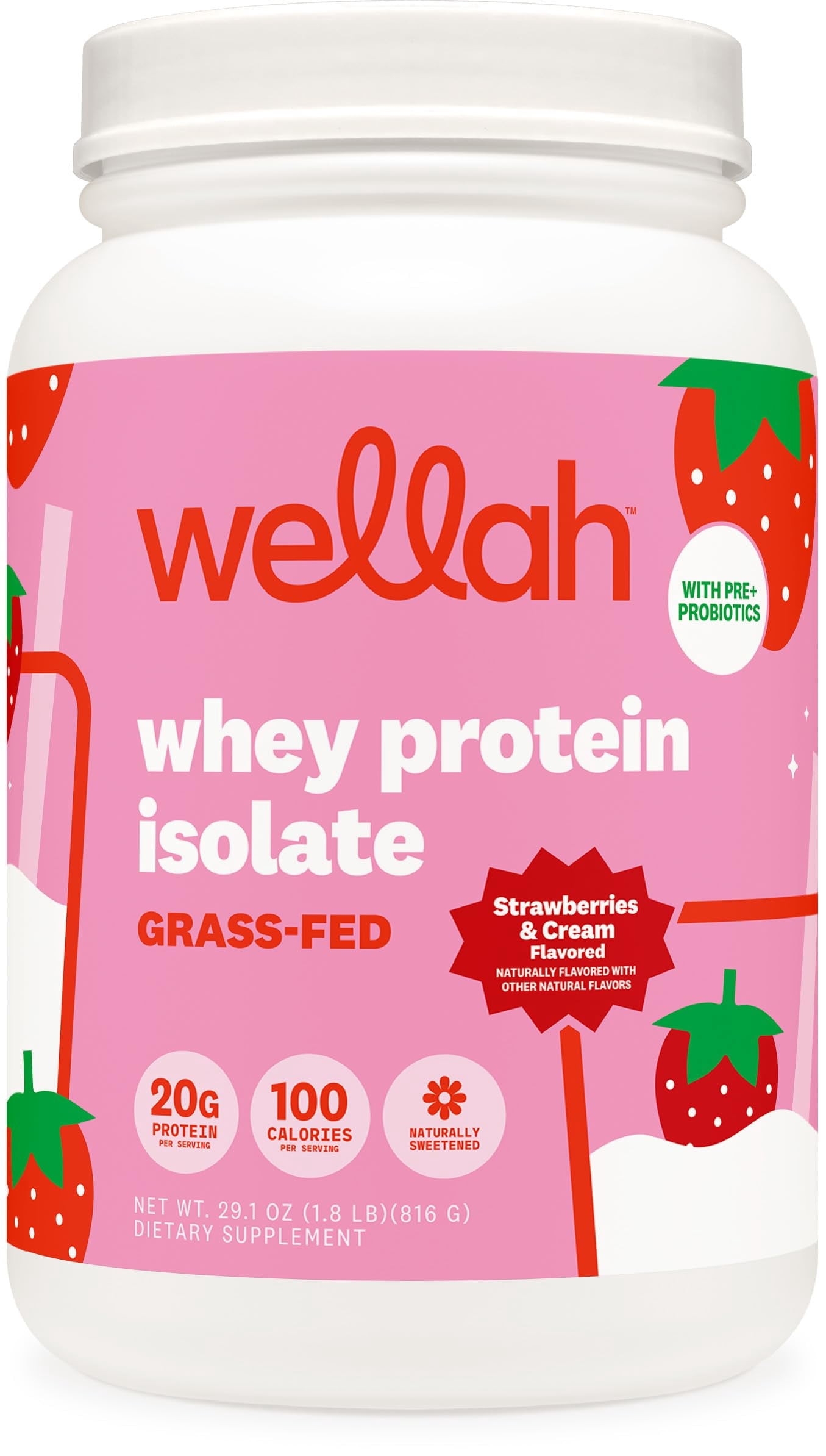 Wellah Wellah Grass-Fed Whey Protein Isolate Powder (Strawberries and Cream ...