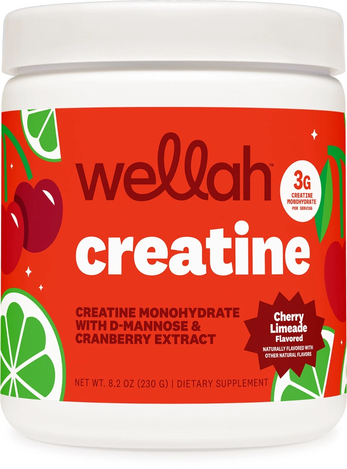 Wellah Creatine for Women (50 Servings) Cherry Limeade - 3g of Creatine Monohydrate Powder with D-Mannose & Cranberry Extract