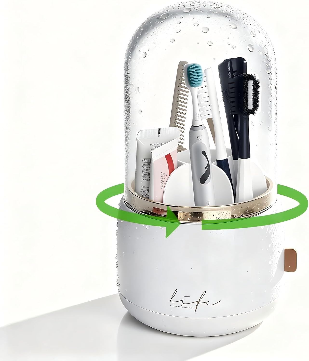 Fuliko 360° Rotating Toothbrush Holder for Bathroom, 7-Slot with Cover ...