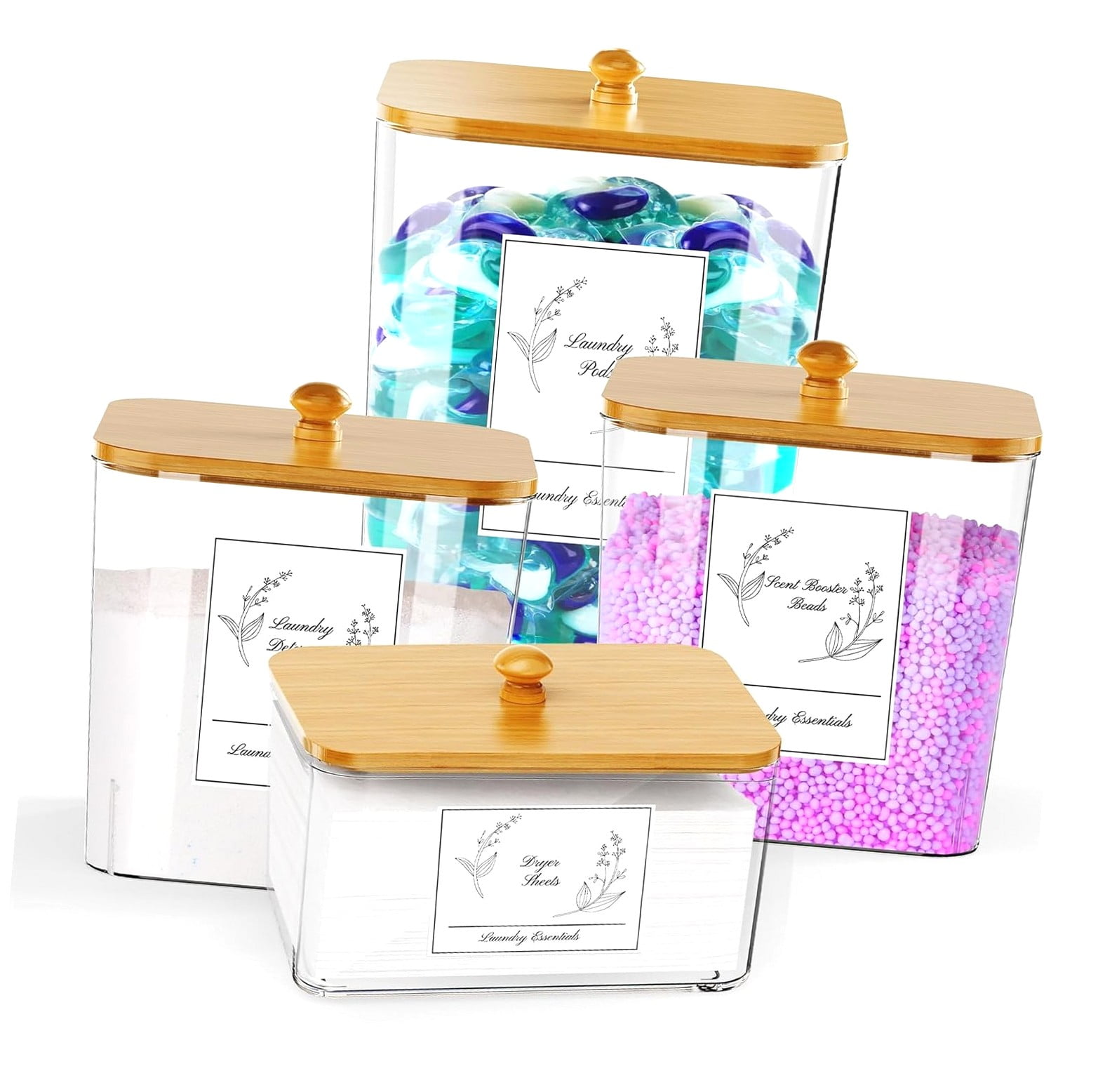 Fuliko 4 Pack Clear Laundry Pods Container Dryer Sheet Holder, Plastic ...