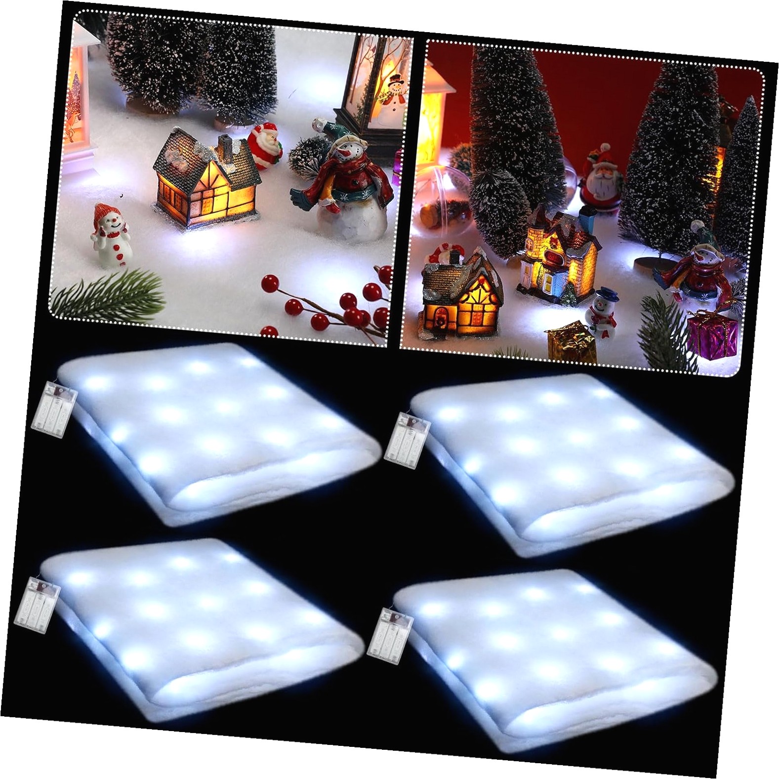 Fuliko 4 Pcs Pre Lit Christmas Snow Blanket with Lights Holiday Lighted ...