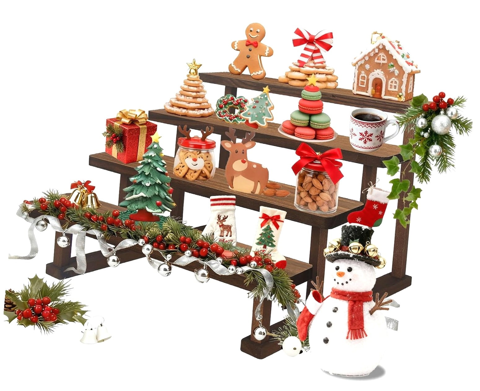 Fuliko 4 Tier Wooden Display Riser Stand, Cupcake Display Tabletop ...