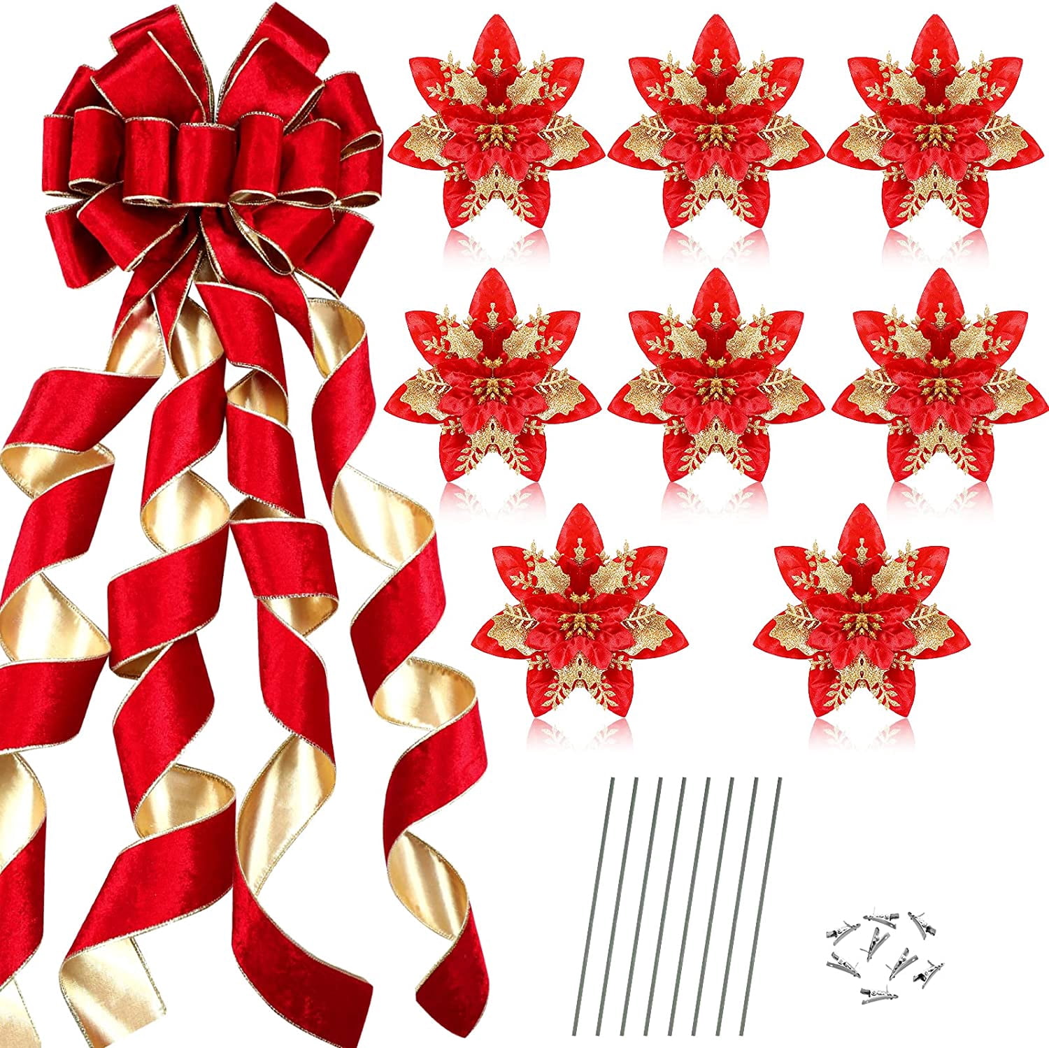 Fuliko 48" 13" Big Christmas Tree Topper Large Velvet Bow with Long ...
