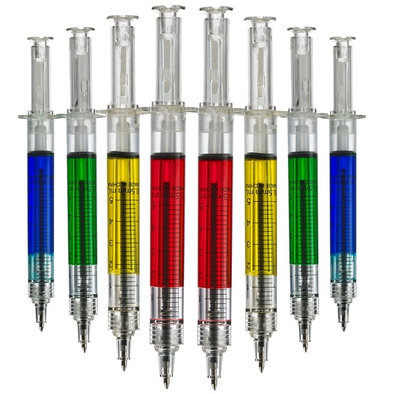 Bedwina Syringe Pens - (Bulk Pack of 120) Retractable Fun Multi Color Novelty Pen for Nurses, Nursing Student School Supplies, Birthdays, Stocking Stuffers and Toy Party Favor Gifts