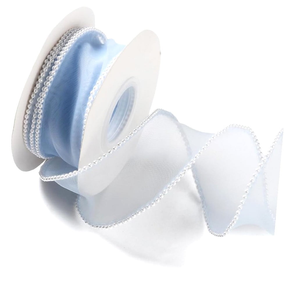 Fuliko 5 Yards 1 1/2 Inch Light Blue Faux Edged Smooth Organza Fishtail ...