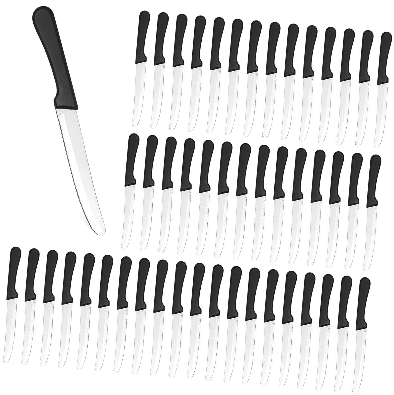 50 PCS 8.9 Inch Serrated Steak Knife Set, Bulk Rounded Tip Stainless Steel Steak Knives, Sharp Blade Flatware for Restaurant Kitchen Banquets Camping