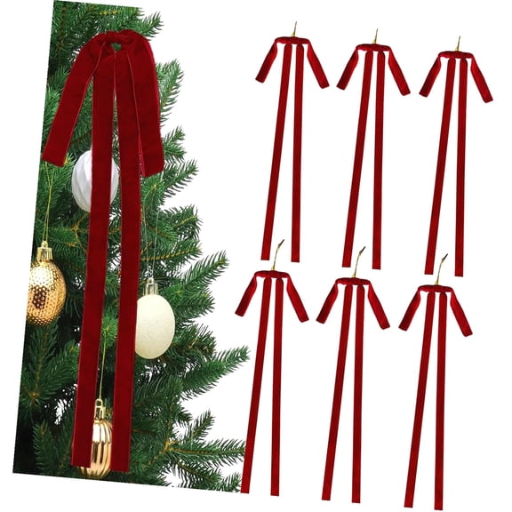 Fuliko 6 Pcs Large Velvet Bow Christmas Bows 24x16 Inch Velvet Bows Tree Topper Bow for Christmas (Red)