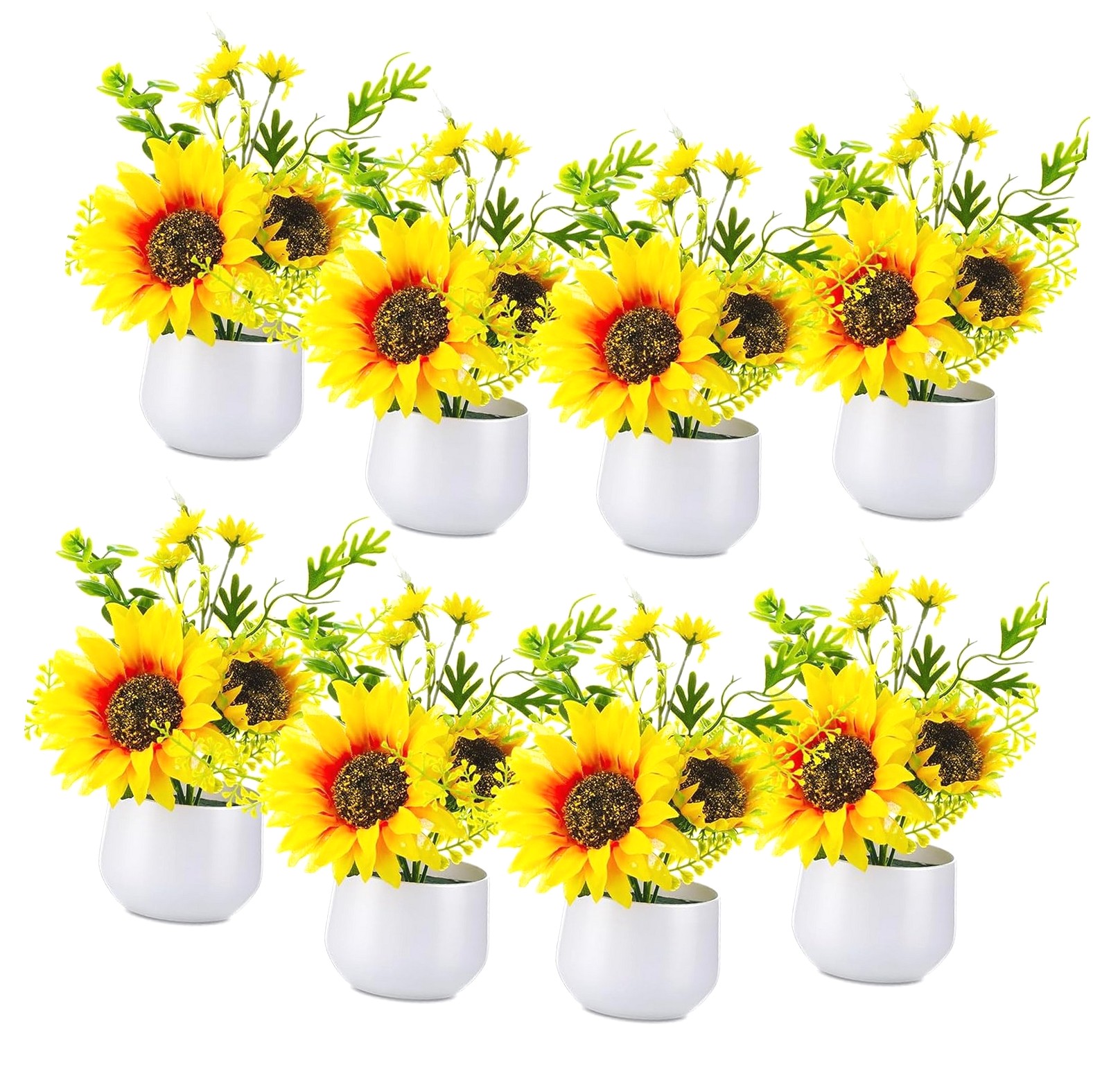 Fuliko 8 Pieces Artificial Sunflower Potted for Yellow Kitchen Decor ...