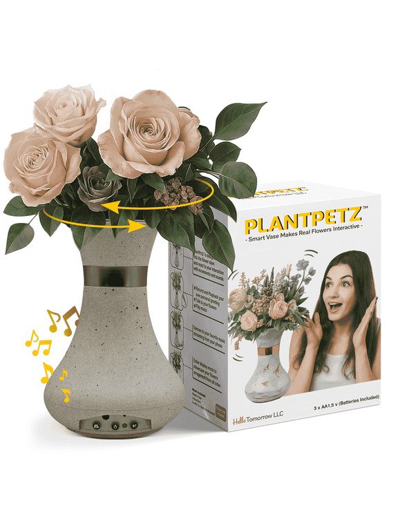 Interactive Animated Vase with Bluetooth Speaker, Voice, Touch & Motion, 8.5" Tall, Custom Message Recording