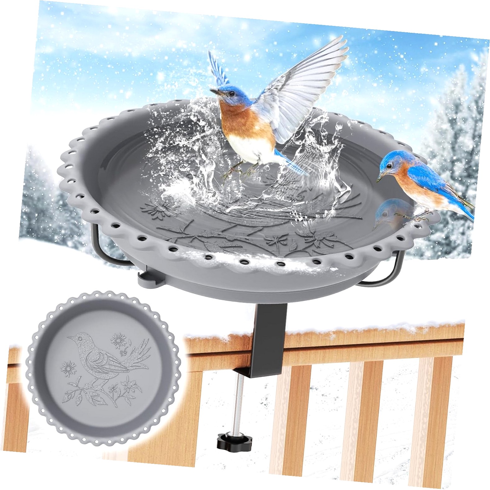 Bird Bath Railing Fuliko Bird for Outdoors, Upgraded 100W Thermostatically Controlled ...