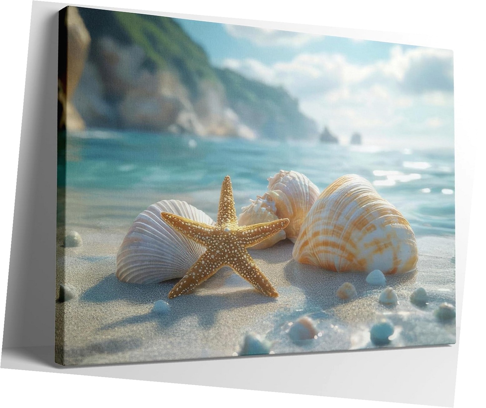 Fuliko Blue Coast Beach Canvas Wall Ocean Starfish Conch Seashell ...