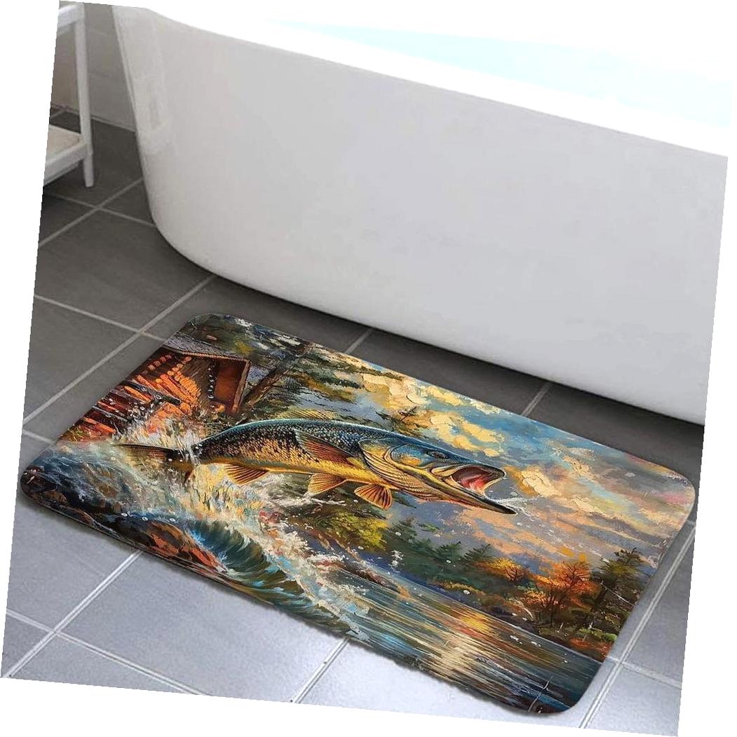 Fish Rug Bass Fuliko Cabin Rug, Country Bass Fish Lake Bathroom Rug, Funny RV ...