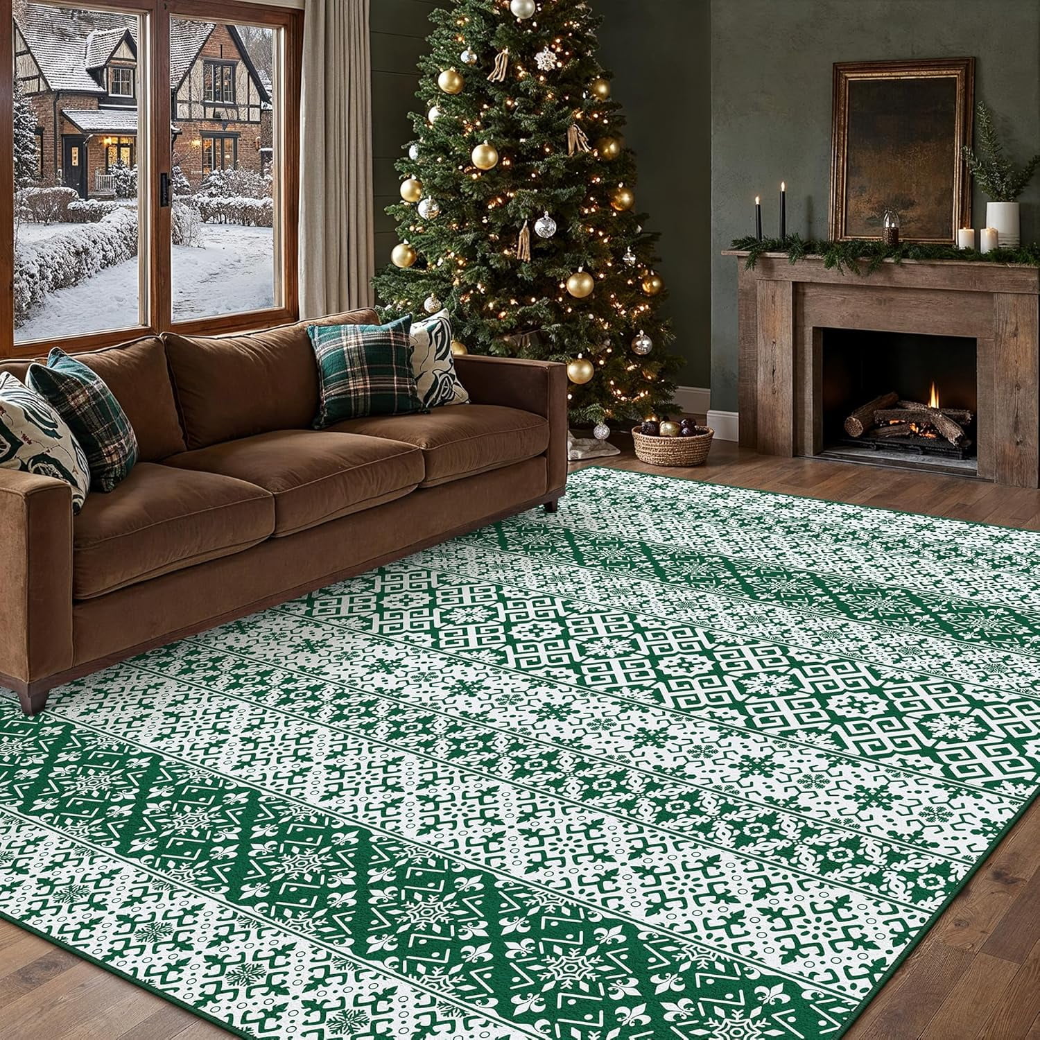 Fuliko Christmas Area Rug 6x9 Snowflake Room Bedroom Throw Rug Washable ...