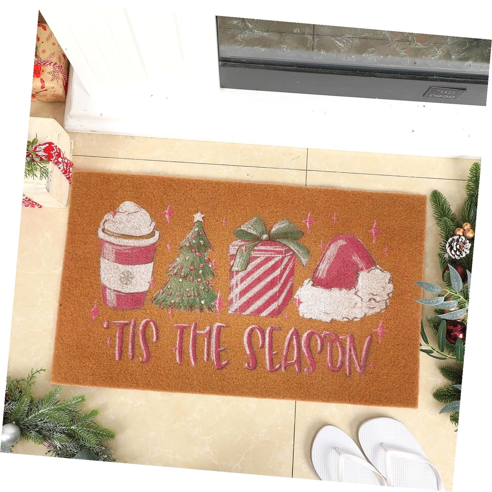 Fuliko Christmas Door Mat Coir Rug 29 Inch, 'Tis The Season Entrance ...