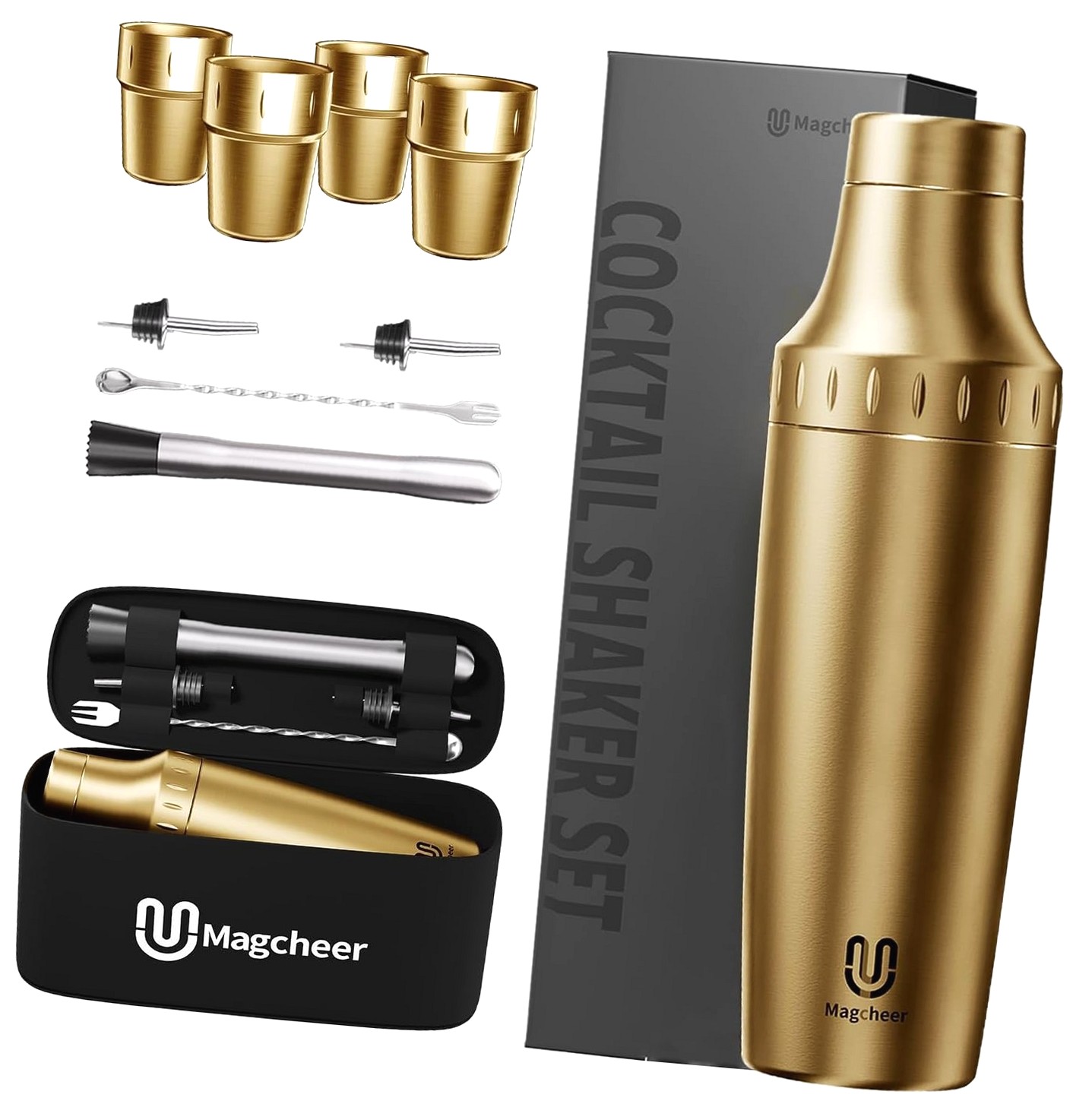 Fuliko Cocktail Shaker Set with Stackable Cups | Vacuum Insulated Steel ...