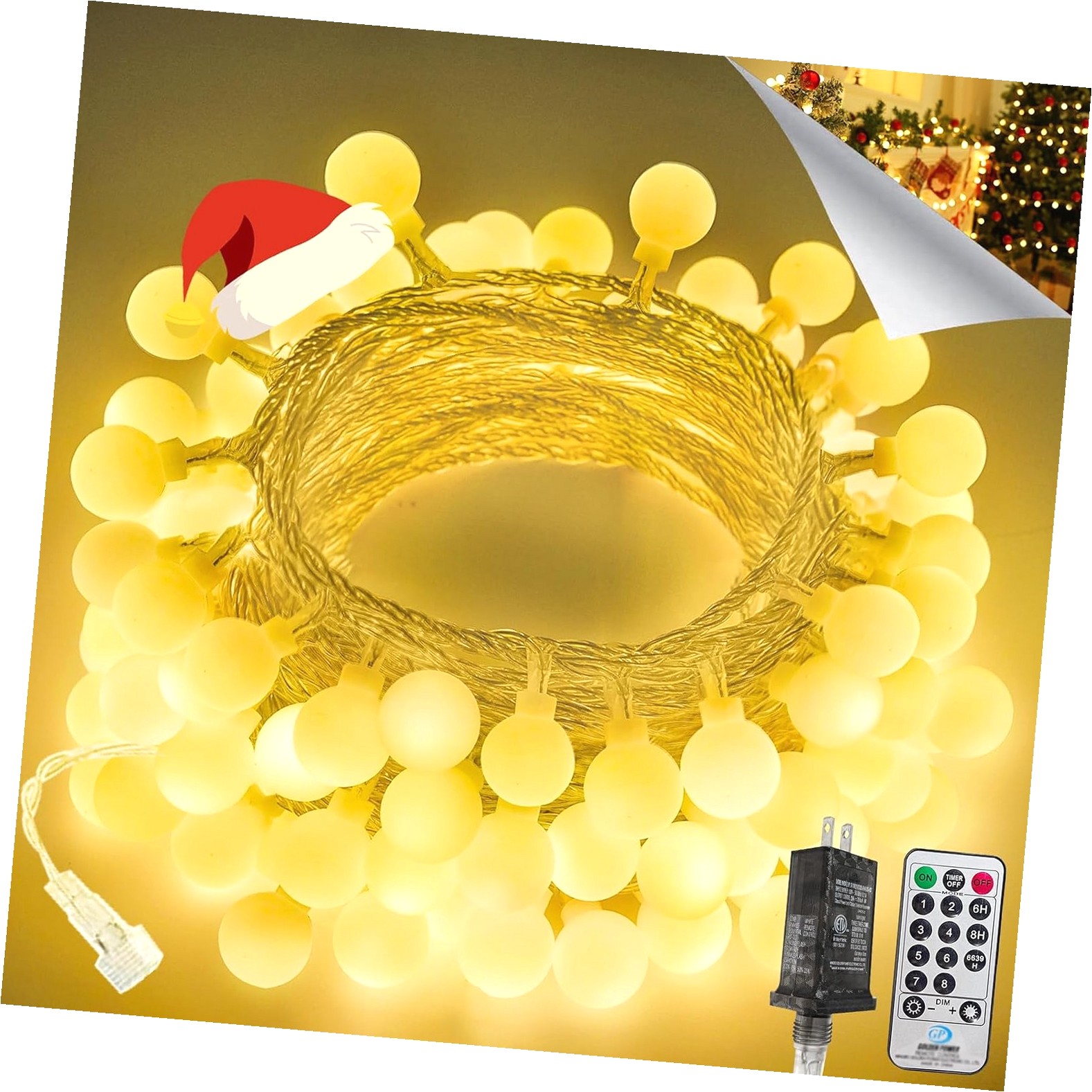 Fuliko Connectable 43FT 100LED String Lights | 8 Modes Warm White ...