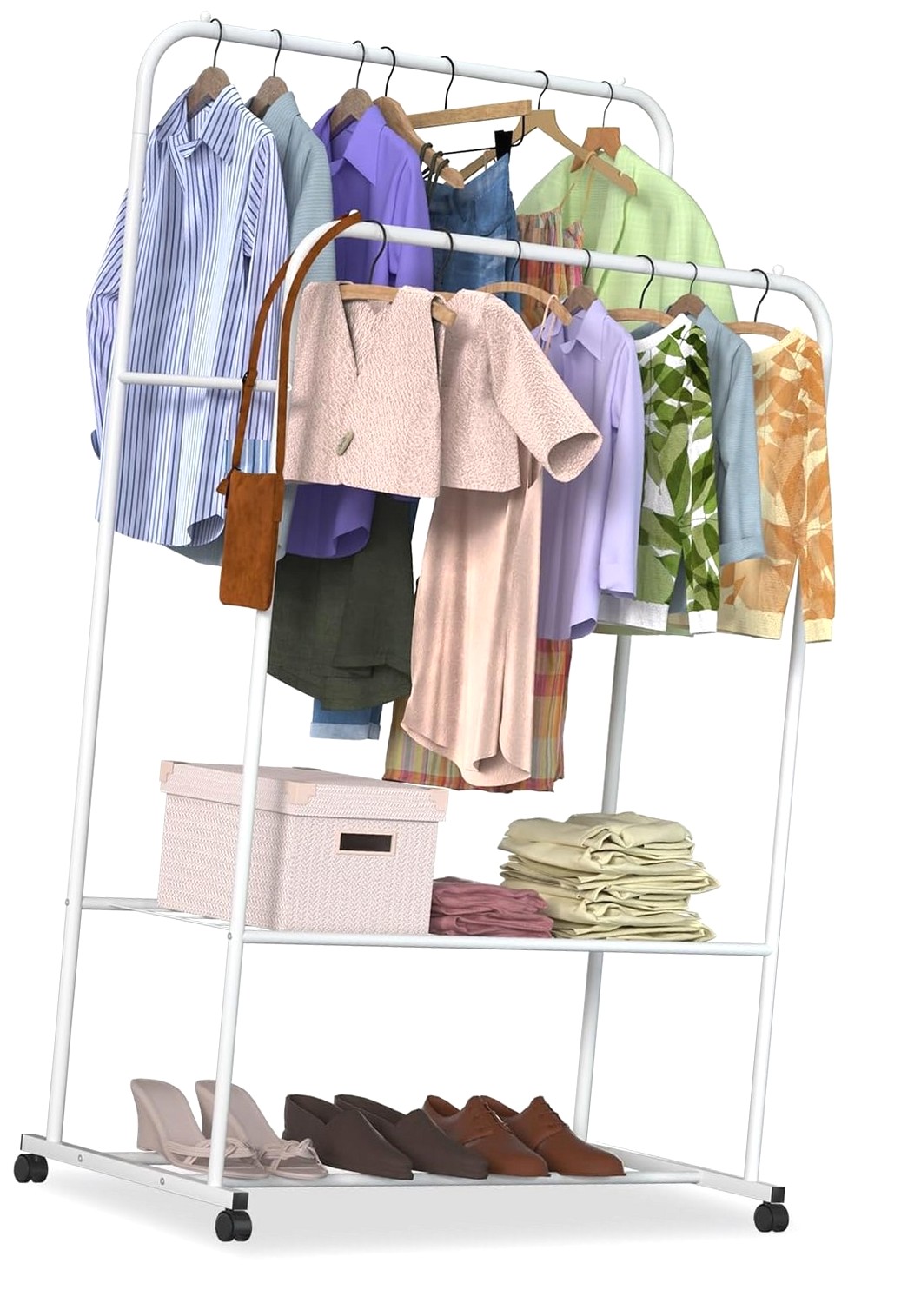 Fuliko Double Rods Clothes Rack, Rolling Clothing Rack for Hanging ...