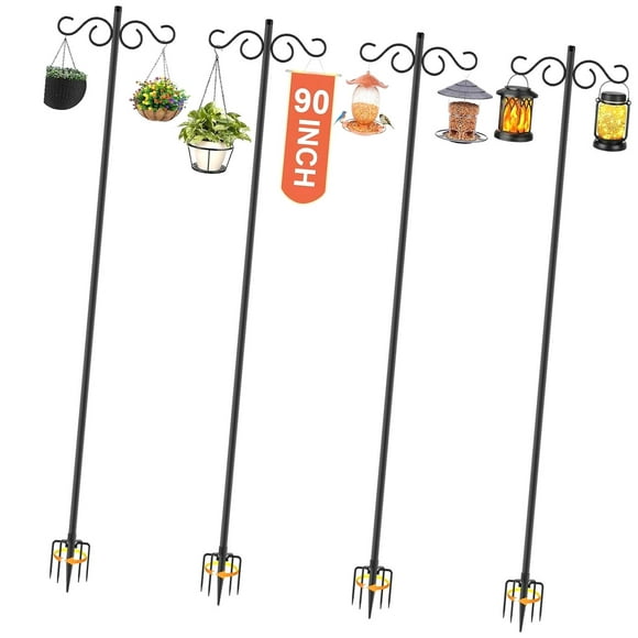 Fuliko Double Shepherds , 2 Pack 90 Inch Bird Feeder Pole with 5 Base, Suitable for Hanging Baskets, Lanterns, Bird Nests in Garden (90 Inch).