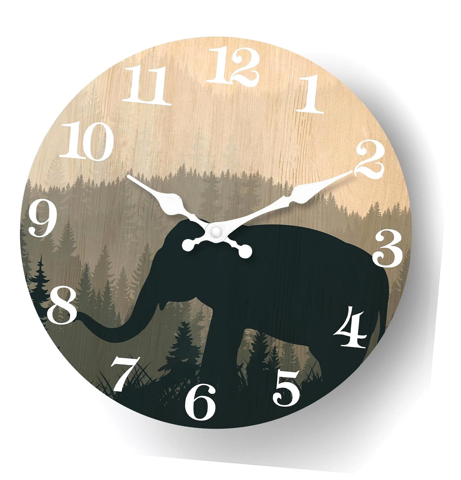 Fuliko Elephant Wall Clock 12 Inch Silent Wall Clocks Farmhouse Wooden ...