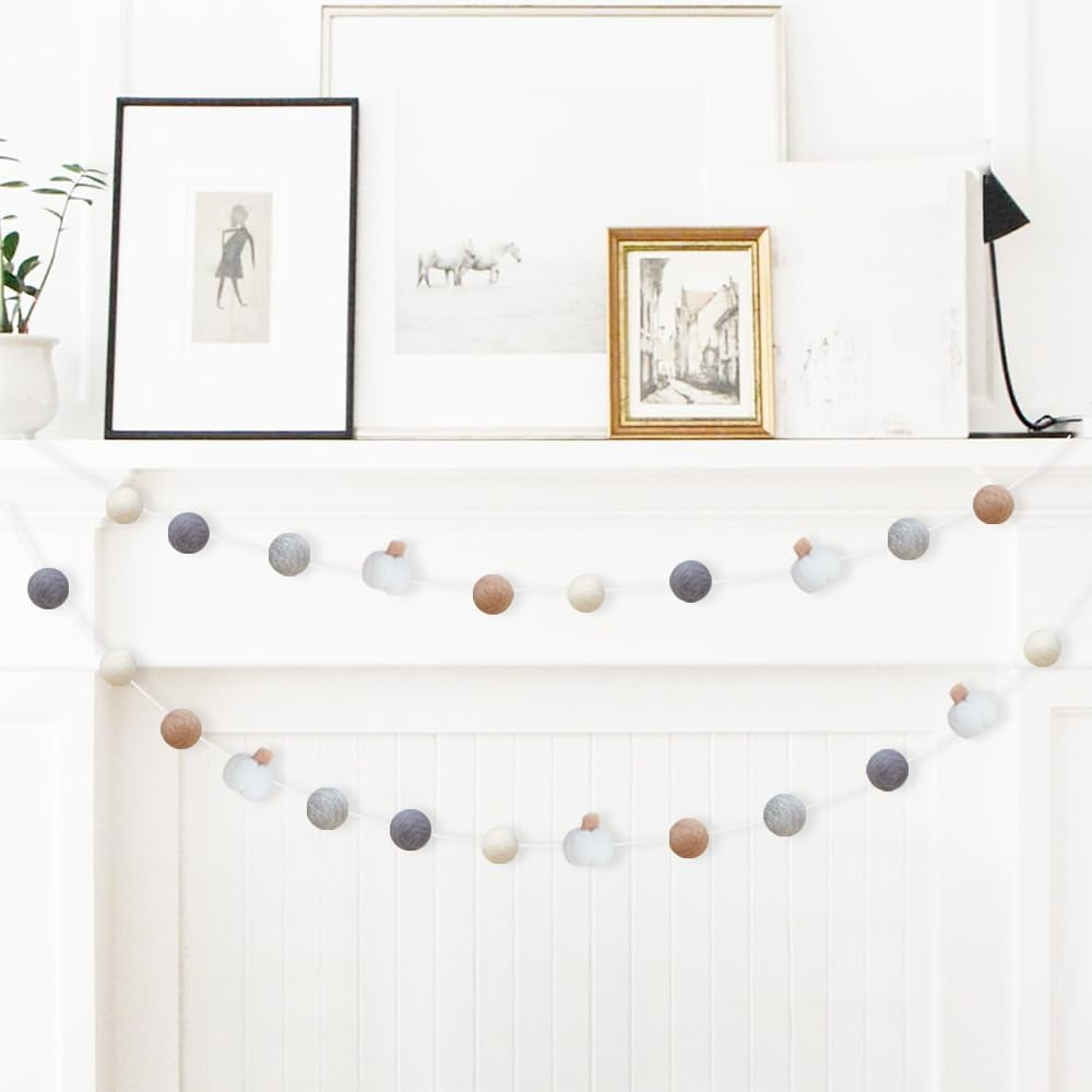 Fuliko Fall Felt Garland, 1 Piece Pumpkin Banner Garland with