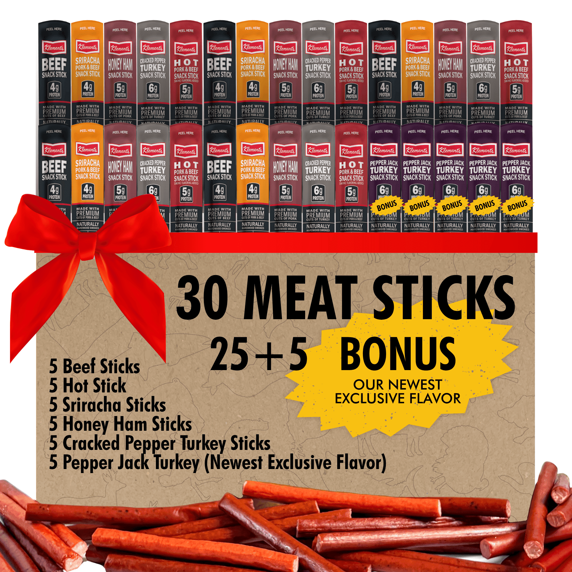 30-Pack Jerky Variety Pack Meat Sticks - Low Carb, High Protein Snacks | Keto Friendly, Gluten Free | Bonus Includes Exclusive Flavor | Turkey, Ham, Pork & Beef Sticks