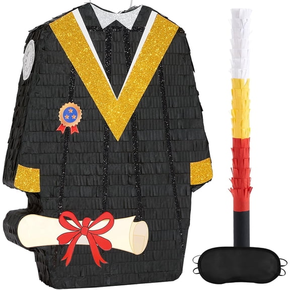 Fuliko Graduation Piñata Graduation Gown Piñata with Blindfold and Bat Graduation Party Decorations for Elementary Kindergarten Party Games Supplies