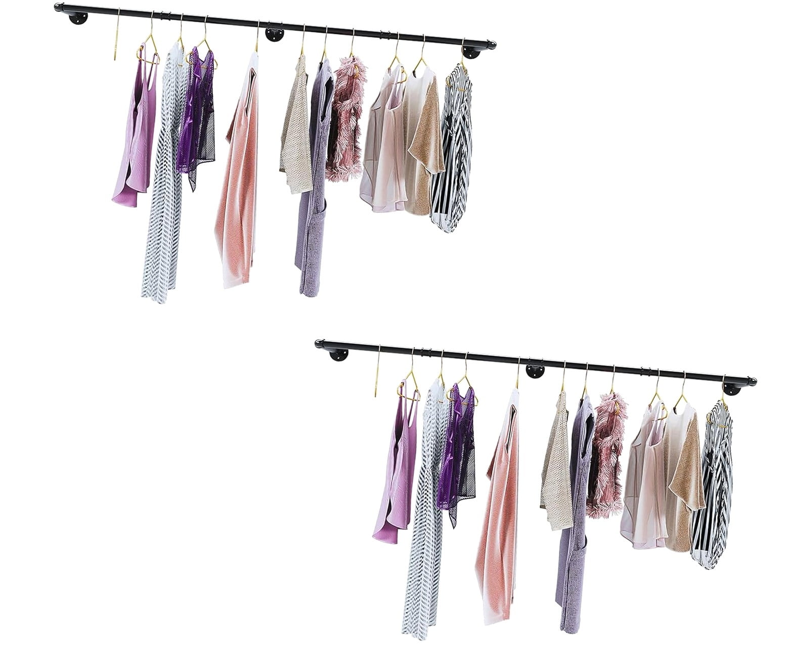 Fuliko Industrial Pipe Clothes Rack Set of 2, Detachable Iron Garment ...