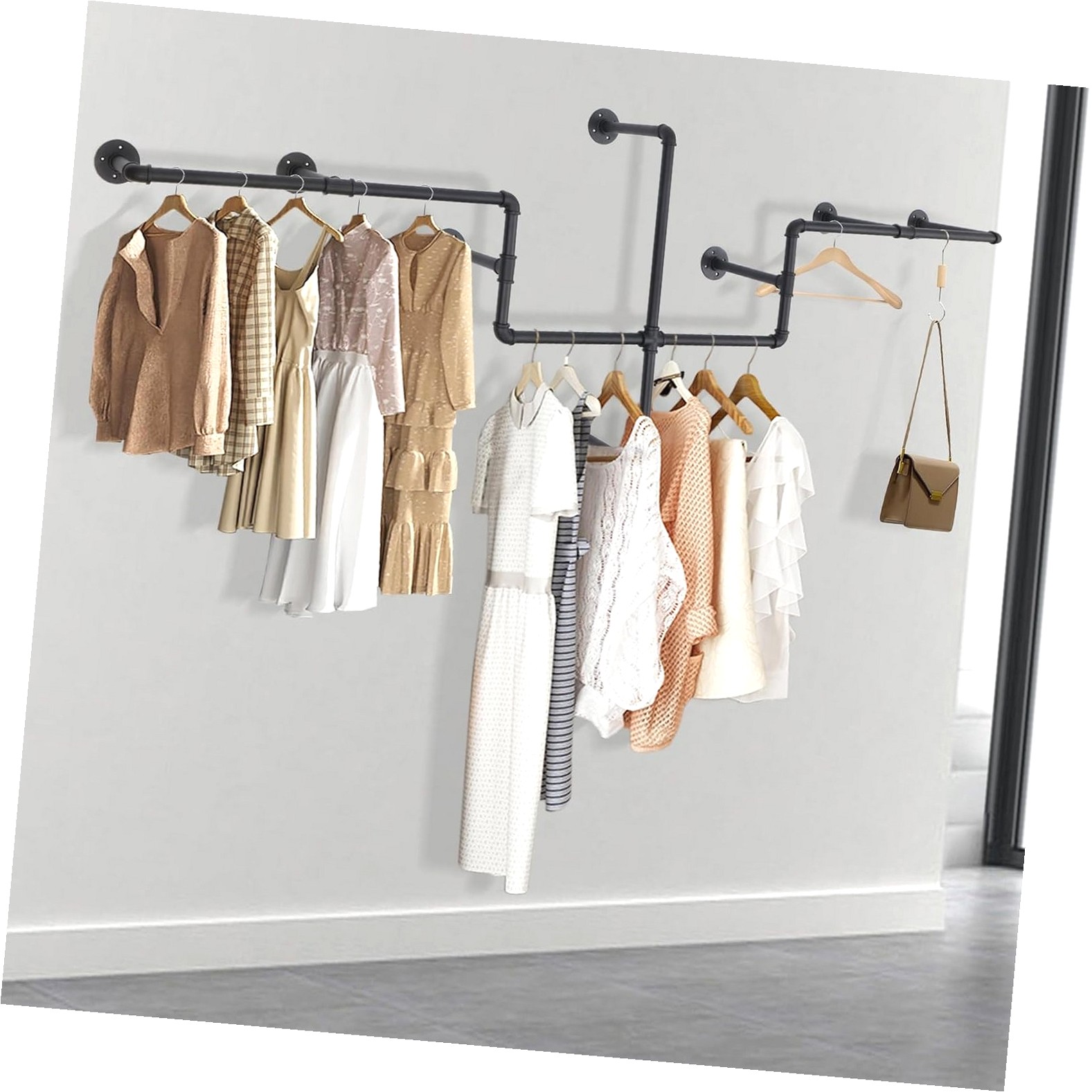 Fuliko Industrial Pipe Clothing Rack, Hanging Garment Rack, Wall ...