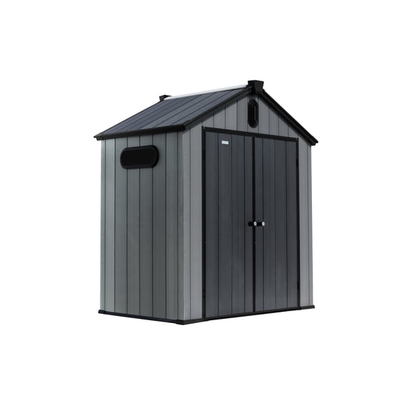 Plexalife 6×4 Heavy-Duty Outdoor Resin Storage Shed with Custom-Fit Solar Light Included Windows & Double Doors, Weatherproof & UV-Resistant Garden and Tool Shed with Ventilation, Light Grey