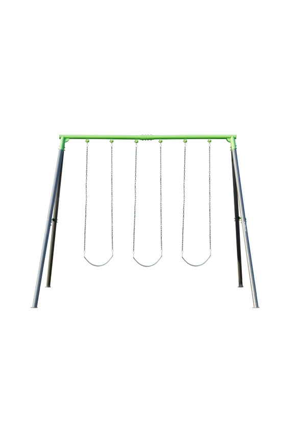 9-FT Heavy-Duty Metal Swing Set for Kids & Adults – 600 lb Capacity Reinforced A-Frame Backyard Playset with 3-Swing Design, 3 Belt Swings – Easy Assembly, Safety-Coated Chains