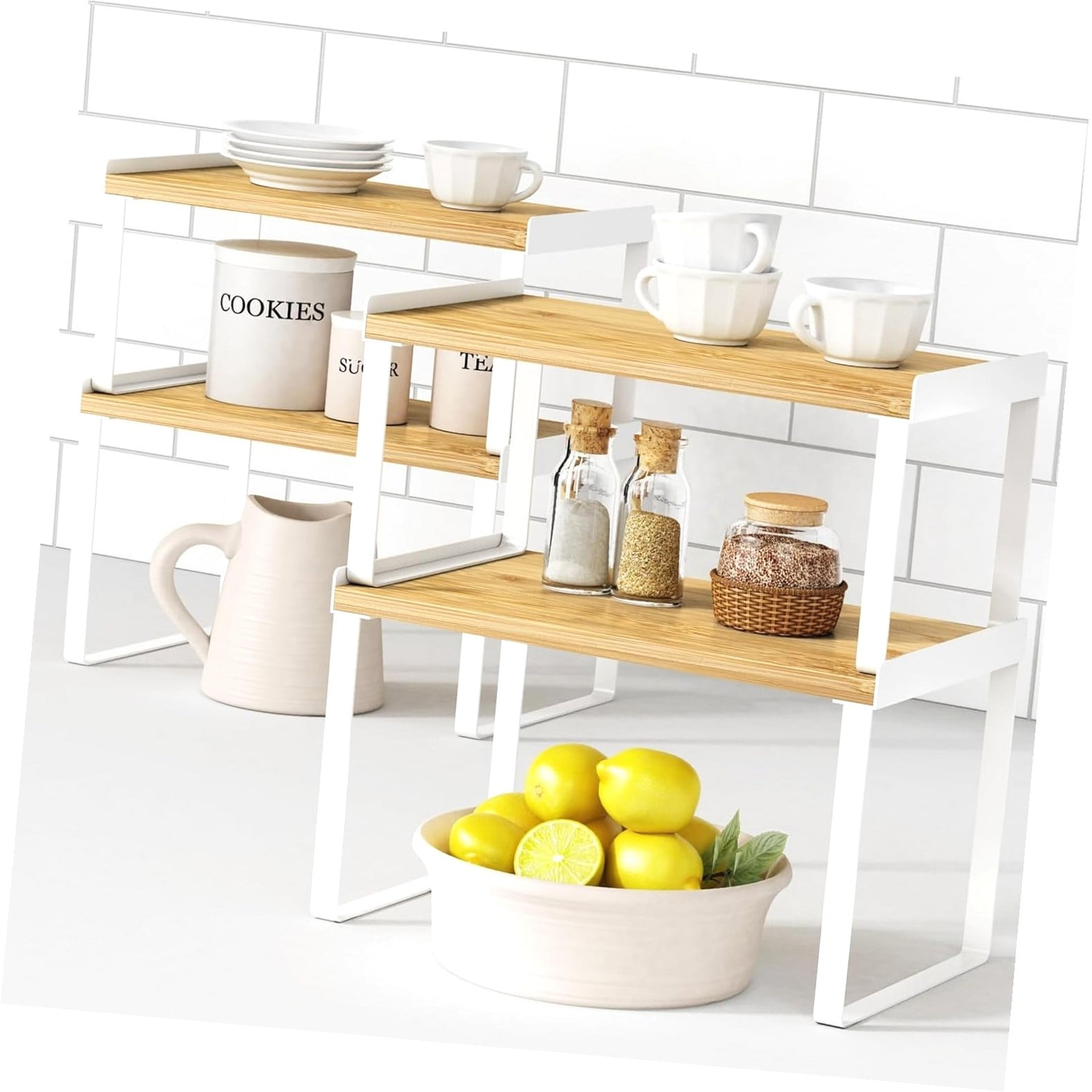 Fuliko Kitchen Cabinet Organizer Set of 4, Desk Riser, Stackable ...