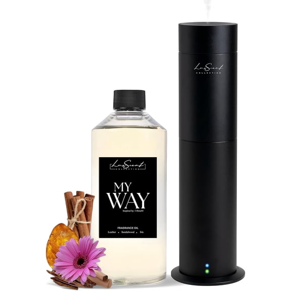 Aroma Scent Diffuser Starter Kit For Up to 1000SQ. FT. Coverage - 500ML Waterless Essential Oil Scent INCLUDED - Luxury Aroma Diffuser ideal for Home, Office & Hotel (Black, My Way)