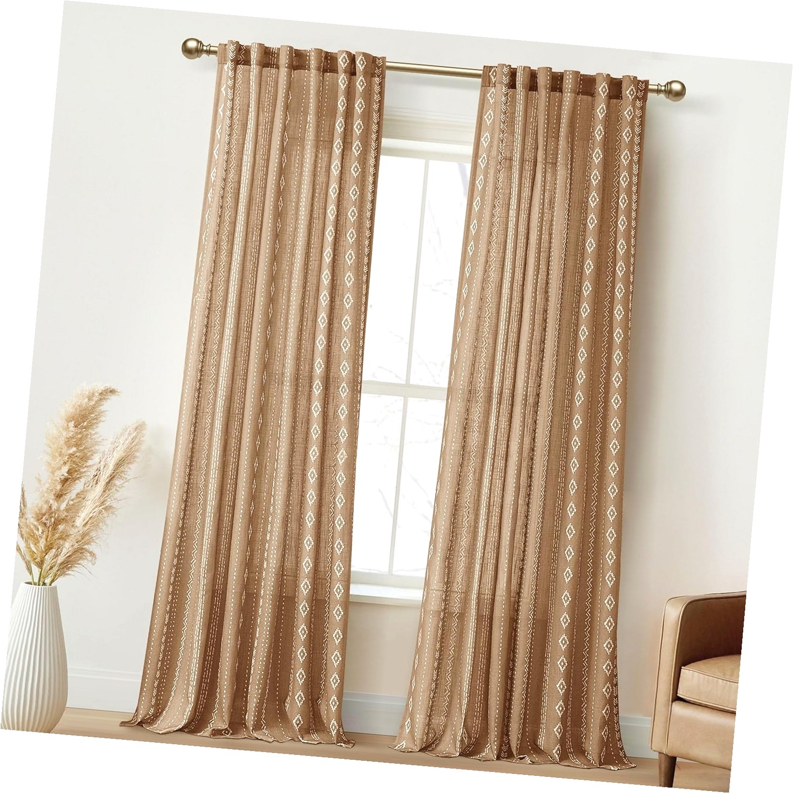 Fuliko Light Brown Linen Curtains Room 2 Panels Set 52x90 - Walmart.com