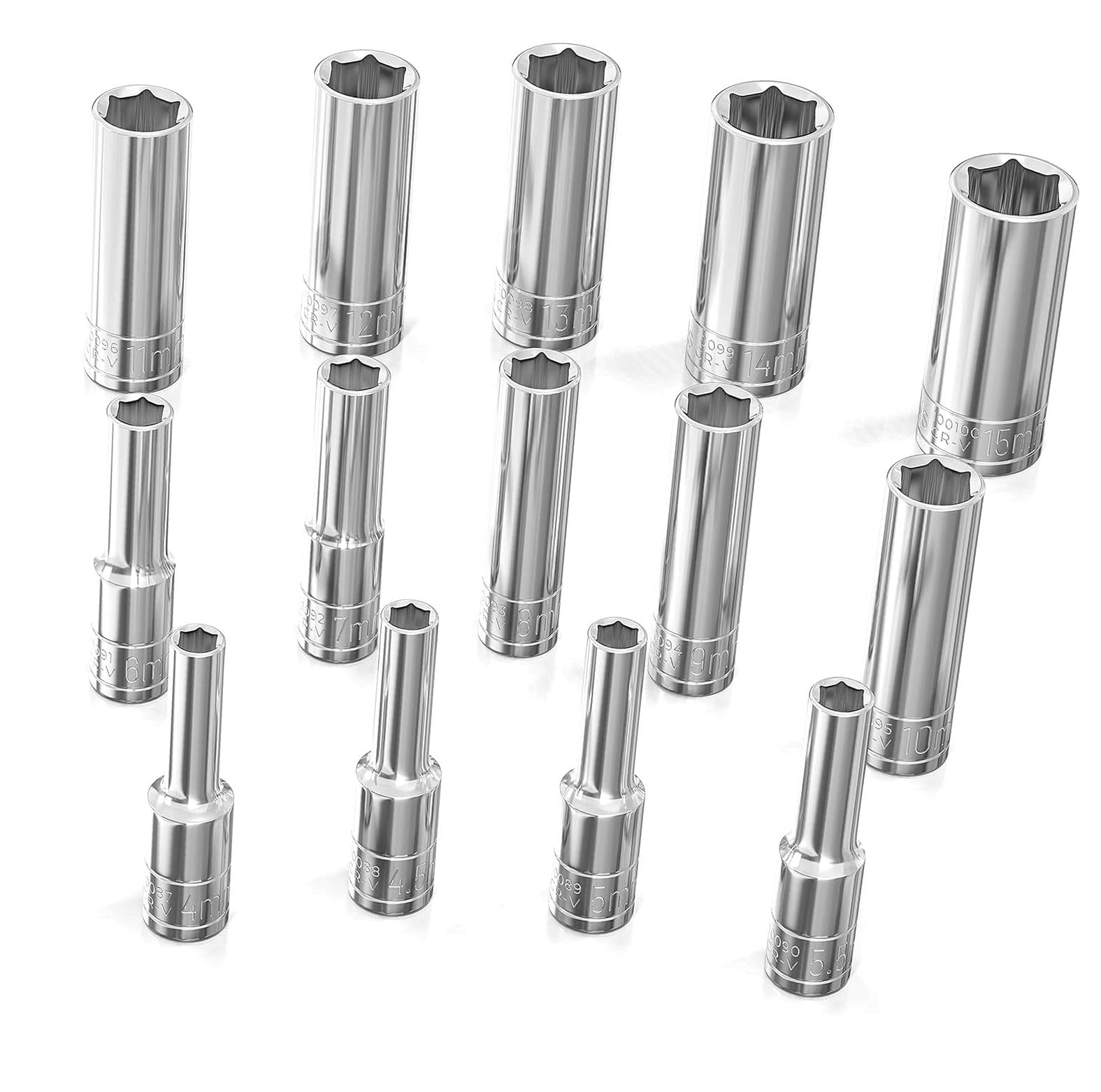 Fuliko Metric Deep Socket Set - 1/4-Inch Drive, 14-Piece - 6-Point ...