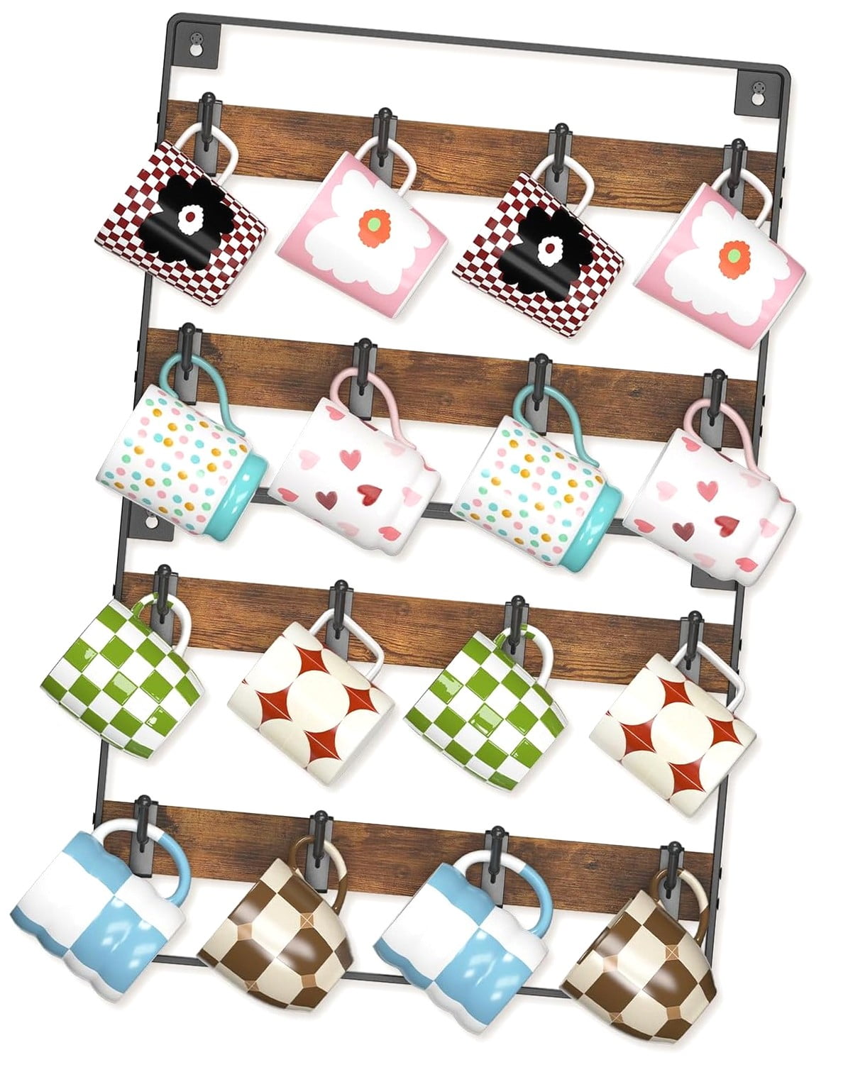 Fuliko Mug Holder Hanger Rack Wall Mounted Wooden 2 Pack Storage ...