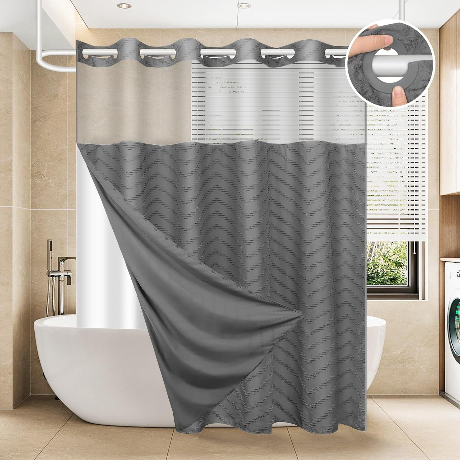 Curated visual reference: Fresh Look at Fuliko No Sew Shower Curtain And Liner Set Grey Tufted