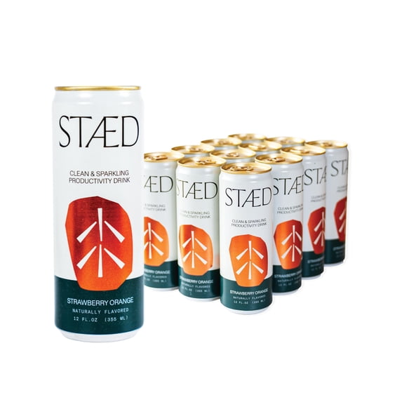 Drink Staed Strawberry Orange Productivity Drink, Sparkling Functional Beverage, 12-Pack – with Cognizin® Citicoline & L-Theanine, Organic Clean Caffeine, Healthy Energy Drink